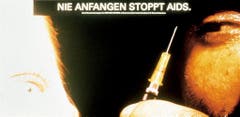 Plakat für die "Stop Aids"-Kampagne vom Bundesamt fuer Gesundheit aus dem Jahr 1989. Gestaltet von der Basler Werbeagentur CR Basel. (Bild: Keystone)