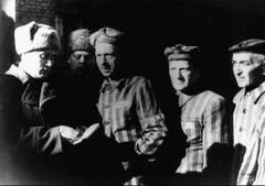 Sowjetische Soldaten und Häftlinge am Tag der Befreiung von Auschwitz. (Bild: Keystone)