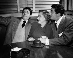 Der junge Jerry Lewis auf einem Bildausdem Jahr 1949, zusammen mit der Sängerin Margaret Whiting und seinem anfänglichen Filmpartner Dean Martin. (Bild: Keystone)