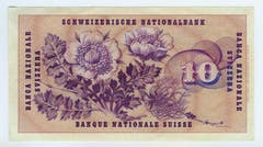 Die Entwürfe für die 10er- und 20er-Note stammen von Hermann Eidenbenz. Auf der Rückseite der 10er-Note prangt eine Nelkenwurz. (Bild: Archiv der SNB)