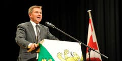 SVP-Präsident Toni Brunner hält eine Rede in Wängi. (Bild: Reto Martin)