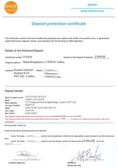 Es wird hin- und hergeschrieben. Am Ende eines ausführlichen Mailverkehrs erhält man diesen Vertrag. Unterschrieben haben der Vermieter sowie ein Anwalt des Bettenvermittlungsportals AirBnb - der nicht existiert. Wer bezahlt, verliert das Geld. In diesem Fall wären es 2500 Franken. (Bild: zVg)