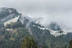 Erster Schnee auf der Fahrt Urnäsch, Chräzerli, Schwägalp. (Bild: Hanspeter Schiess)
