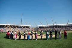 SCHWINGEN, SCHWINGFEST, EIDGENOESSISCHES SCHWING- UND AELPLERFEST ESTAVAYER 2016, ESAF, FETE FEDERALE DE LUTTE ET DES JEUX ALPESTRES, FESTA FEDERALE DEI LOTTATORI E DEGLI ALPIGIANI, (Bild: Keystone)
