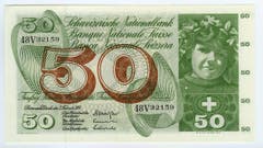 Die 50er-, 100er-, 500er- und die 1000er-Noten von Pierre Gauchet bilden erstmals in der Schweizer Banknotengeschichte eine thematische Einheit. (Bild: Archiv der SNB)