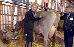 Eveline Widmer-Schlumpf bei ihrem Rundgang durch den Stall. (Bild: Keystone)