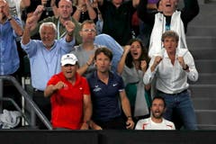Blick in die Box des Nadal-Teams. (Bild: Keystone)