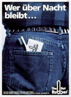 Plakat der Aids-Hilfe Schweiz aus dem Jahr 1985. Die Marke "Hot-Rubber" wird lanciert. (Bild: Keystone)