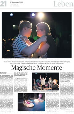 Einen Award hat die Reportage von Raya Badraun (Text) und Luca Linder (Fotografie) über "Magische Momente" geholt - es geht um Behinderte in einer Disco. (Bild: pd)