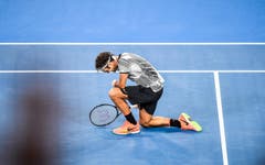 Federer unmittelbar nach dem Sieg. (Bild: Keystone)