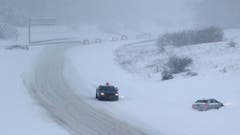 Ein Michigan State Trooper schaut nach einem Fahrzeug, das von der Strasse abgekommen ist. (Bild: Keystone)