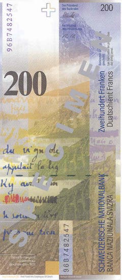 Auf deren Rückseite sind Bergwelt, See und Faksimile zu sehen. (Bild: Archiv der SNB)