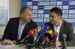 Wollen den Rekordmeister wieder auf Kurs bringen: CEO André Dosé und Trainer Uli Forte. (Bild: Keystone)