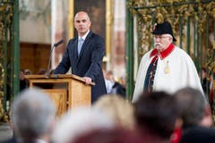 Bundesrat Alain Berset fand beim Festakt lobende Worte für Mönch Gallus. (Bild: Benjamin Manser)