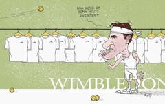 Roger Federers einziges Problem dieses Jahr in Wimbledon (2. Juli 2017). (Bild: Tom Werner)