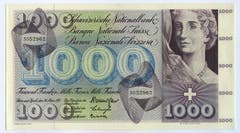 Ein Frauenkopf ist auch auf der 1000er-Note zu sehen. (Bild: Archiv der SNB)