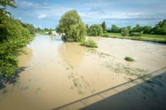 Hochwasser auf der Thur: In Uesslingen trat der Fluss bereits über die Ufer. (Bild: Reto Martin)