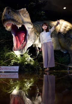 Die Lobby wird durch den lebensgrossen T-Rex zum Fotoobjekt. (Bild: FRANCK ROBICHON (EPA))