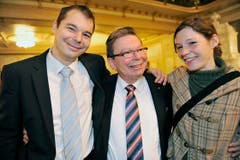 Enge Familienbande: Sohn Markus, der ehemalige Stadtschreiber und Vater Thomas und Tochter Brigitte Pallmann am Konstabler-Anlass an der Bechtelisnacht in Frauenfeld. (Bild: Reto Martin)