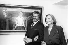 Ruth-Maria Kubitschek mit dem Schweizer Bauunternehmer, Bobfahrer und Schauspieler Hausi Leutenegger. (Bild: Keystone)