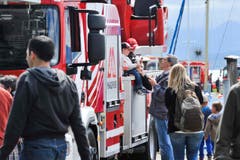 Romanshorn TG , 24.05.2014 / Jugendfeuerwehr Schweizermeisterschaft " Feuer und Wasser " mit Wettkämpen, Fahrzeugausstellung , Rega , Krankenwage und Rettungs - Shows in Romanshorn . (Bild: Donato Caspari)