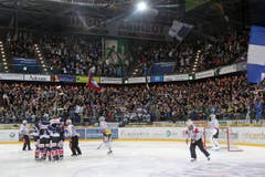 Der EVZ bejubelt das 1:0. (Bild: Philipp Schmidli / Neue LZ)
