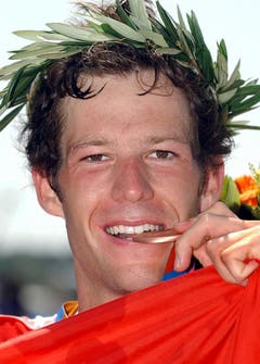 Sven Riederer, Bronze im Triathlon, 2004 in Athen. (Bild: Keystone / Eddy Risch)