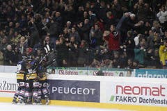 Die Berner Zuschauer und Spieler jubeln nach dem Tor zum 1:0 durch Etienne Froidevaux.