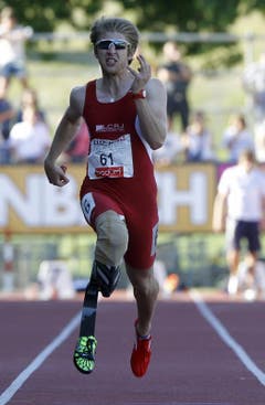 Christoph Bausch beim 100 m Rennen. (Bild: Keystone)