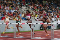 Brianna Rollins gewinnt das 100m Hürdenrennen der Frauen. (Bild: Philipp Schmidli / Neue LZ)