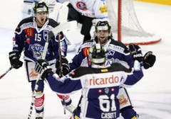 Josh Holden (rechts), Sven Lindemann (links) und Corsin Casutt (unten). (Bild: Keystone/Urs Flüeler)