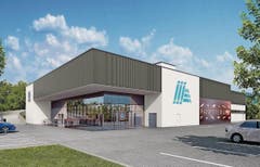 So soll die Aldi-Filiale beim Autobahnanschluss Ingenbohl im Gebiet Gätzli aussehen. Der Bau der Filiale wird in den kommenden Wochen begonnen und soll bis Ende Jahr abgeschlossen sein. (Bild: Aldi Suisse)
