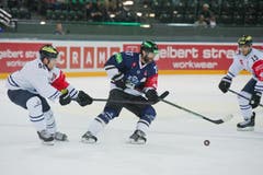 Josh Holden (mitte) gegen Patrick Köppchen (links) und John Laliberte (Bild: Dominik Wunderli / Neue LZ)