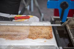 Weltrekordversuch, mit dem Ziel eines Eintrags im Guinessbuch der Rekorde: In Altstätten wird das längste Cordon bleu gemacht (Bild: Urs Bucher)