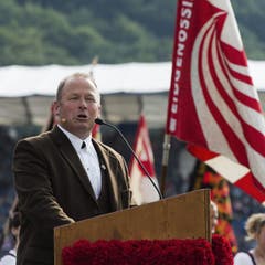 OK-Präsident Andreas Aebi während seiner Rede. (Bild: Keystone)