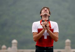 Fabian Cancellara, Gold im Zeitfahren und Bronze im Strassenrennen, 2008 in Peking. (Bild: Keystone / Peter Klaunzer)