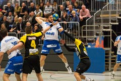 Am Mittwochabend der beste Krienser Torschütze: Tobias Baumgartner mit 7 Treffern, davon einen auf Siebenmeter. (Bild: Roger Grütter / Neue LZ)
