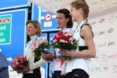 Die drei schnellsten Frauen auf der Luzerner Halbmarathonstrecke. (Bild: Nadia Schärli / Neue LZ)