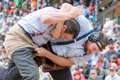Stefan Gasser, links, und Thomas Sempach, rechts, im 3. Gang. (Bild: KEYSTONE/Urs Flueeler)