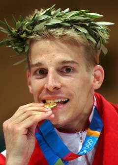 Marcel Fischer, Gold im Degen Einzel, 2004 in Athen. (Bild: Keystone / Eddy Risch)