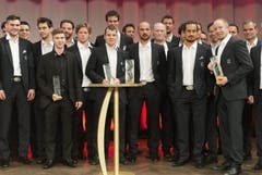 Logischerweise gehörte die grosse Bühne an der Gala im Kursaal Bern vor allem auch dem Nationalteam, das im Mai an der WM in Stockholm sensationell die Silbermedaille gewonnen hatte. (Bild: Keystone)