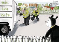 7. Januar. Die Grüngutabfuhr geht mit viel Tamtam, aber weniger Abonnenten als erwartet an den Start. Ein grosser Lastwagen, starke Männer – aber nur hie und da ein wenig Grünabfälle. (Bild: Corinne Bromundt)