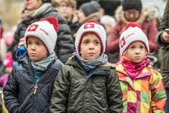 Bohl vor dem Waaghaus Start St.Galler Fasnacht 2018 mit Guggen und Plakatenthüllung. (Bild: Hanspeter Schiess)
