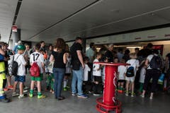 Bärenbande im Kybunpark: 250 Kinder dürfen mit Spielern des FCSG trainieren (Bild: Sabrina Stübi)