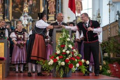 Feier des Entlebucher Amts- und Wyberschiesset in der katholischen Kirche in Schüpfheim mit den Festsiegern Alice Stalder und Erwin Emmenegger (Bild: Dominik Wunderli)