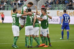 Grosser Jubel bei den Espen nach dem 1:0 durch Runar Sigurjonsson. (Bild: keyston)