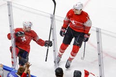 Jubel bei Tristan Scherwey (links) und Reto Schaeppi nach dem 1:0. | Bild: Salvatore Di Nolfi (Kopenhagen, 19. Mai 2018)
