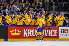 Gustav Nyquist jubelt mit der Mannschaft nach seinem Treffer zum 1:1. Bild: Andy Müller/Freshfocus (Kopenhagen, 20. Mai 2018)