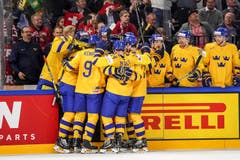 Die Schweden feiern ihr Tor zum 2:2. Bild: Andy Müller/Freshfocus (Kopenhagen, 20. Mai 2018)
