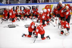 Unmittelbar nach dem Spiel ist die Enttäuschung bei den Schweizer Spielern gross. | Bild: Salvatore Di Nolfi / Keystone (Kopenhagen, 20. Mai 2018)